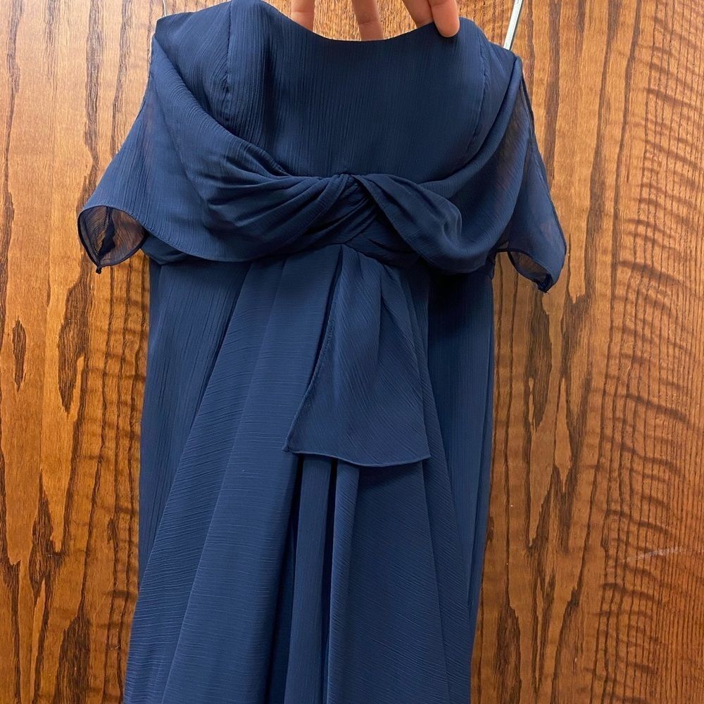 WHITE by Vera Wang strapless navy chiffon greco inspired bridesmaid dress